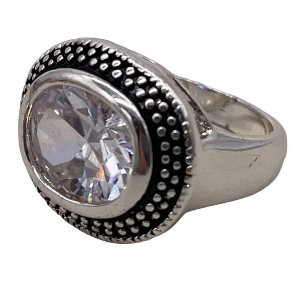 Davinci Clear Crystal Statement Ring Size 6 Silver Tone Anniversary Wedding
